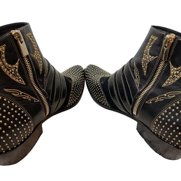 Anine Bing Penny Leather Studded Buckle Pointed Toe Ankle Boots Black Size 8 - Picture 9 of 10